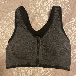 Sports bra, zipper front, padded and t-back, M